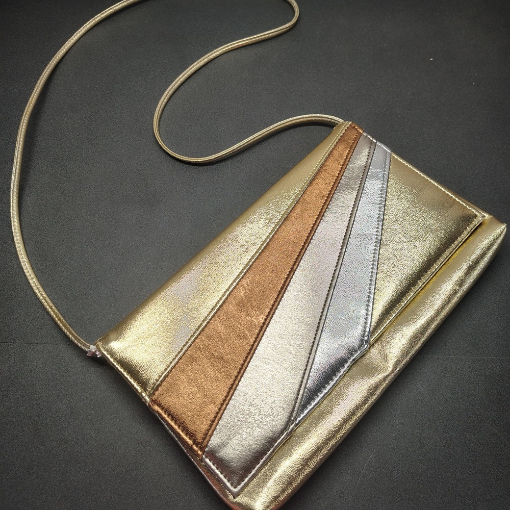 Vintage Metallic Crossbody Clutch Women Small Gold Silver Bronze Vintage Style